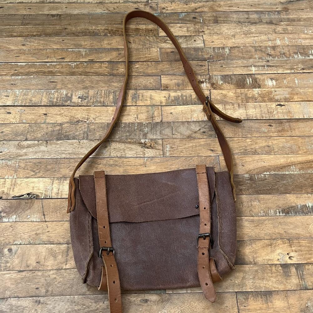 Vintage Style Leather Messenger Bag Handcrafted Adjustable Leather Strap Accent